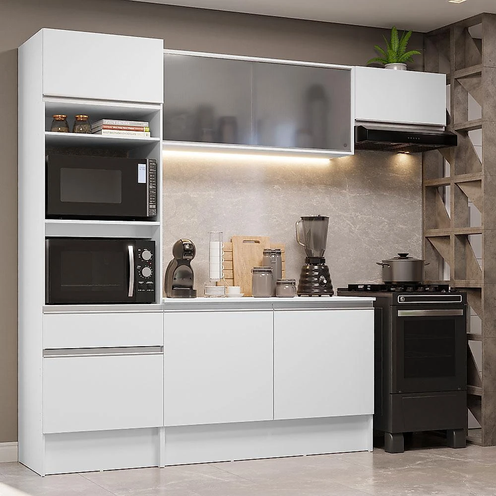 Cozinha completa madesa topazio com um balcão, armário e tampo - branco