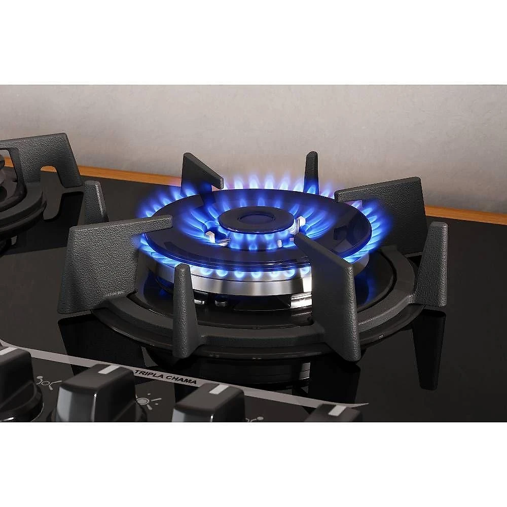 Cooktop a gás itatiaia itaplus 3700000494 5 bocas vidro temperado tripla chama preto bivolt