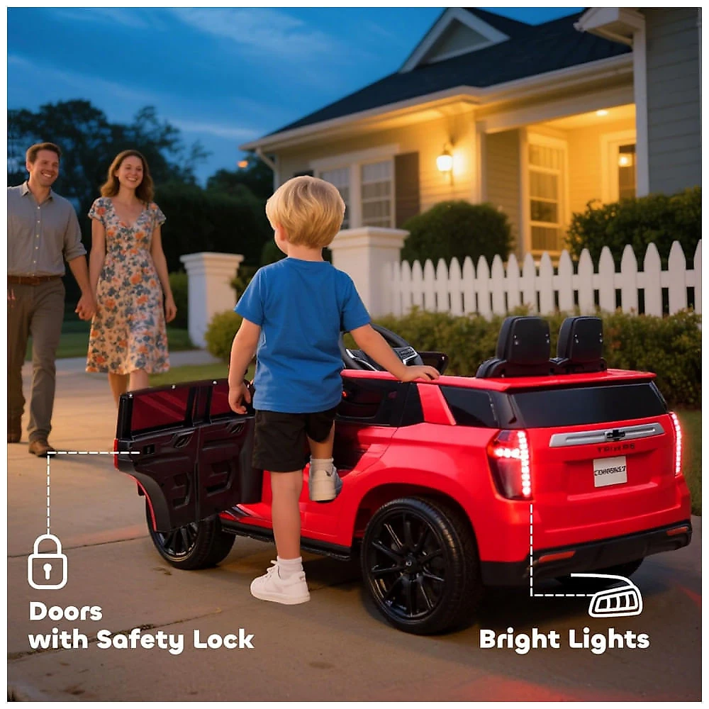 Carro Elétrico Infantil Aosom Licensed Chevrolet Tahoe, Bateria 12V 7AH, Controle Remoto para Pais, Luzes LED, Música, Suspensão, 3 Velocidades