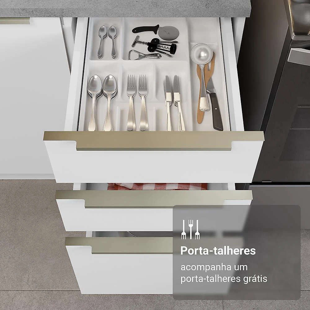 Armário de cozinha completa 340cm branco/branco veludo lux madesa 02