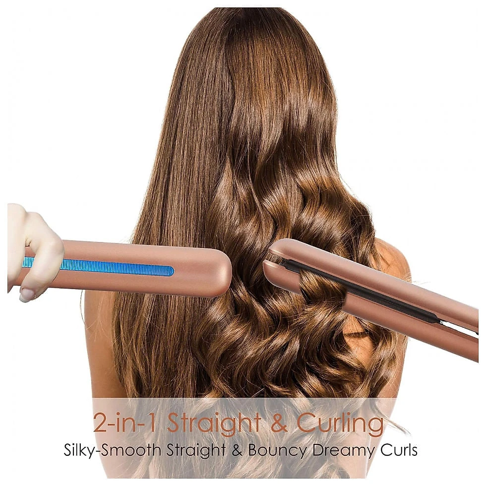 Chapinha Prancha de Cabelo Profissional com Placas de Turmalina e Cerâmica Infundidas com óleo de Argan, Bivolt, NITION 22, Dourado 110v