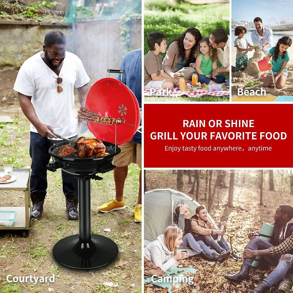 Churrasqueira Grill Elétrica até 15 Porções com Grelha Removível, 110V 1600W, Techwood TWBG01S, Vermelha