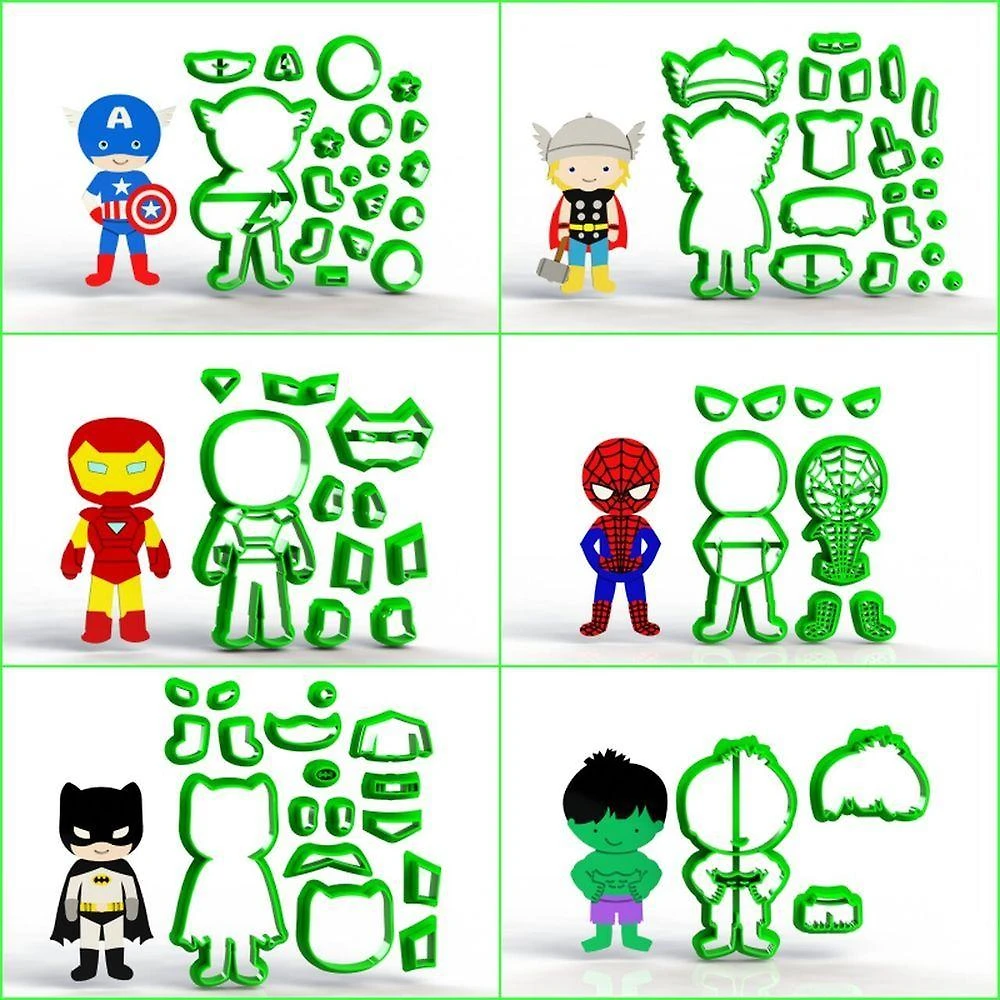 Cortador Kit 5 Heróis 6 Mod2 Plástico PLA 8CM Transparente 1 Kit com 6 Cortadores HB