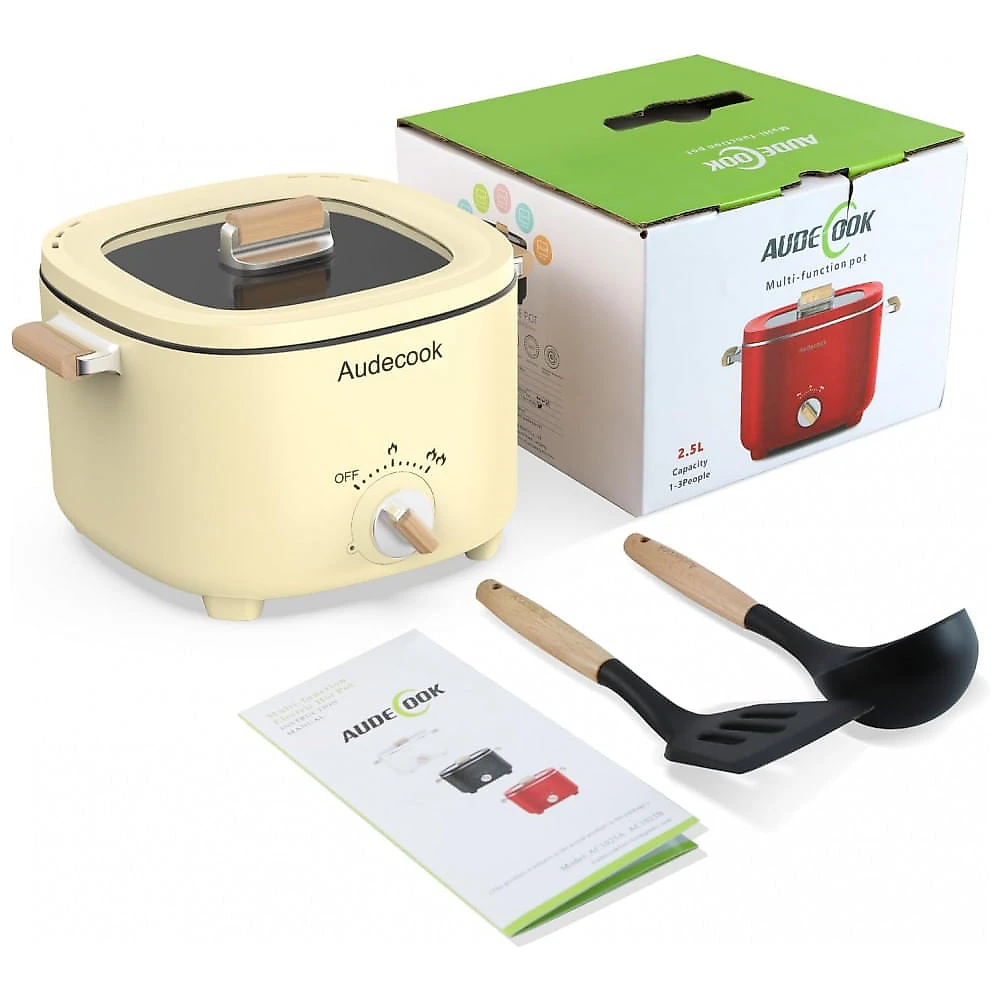 Multicooker Elétrico Audecook 2.5L Bege com Revestimento Antiaderente, Controle de Potência Dual, Modelo AHP-2.5L, Voltagem 110V