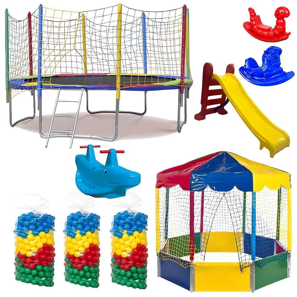 Kit Playground Cama Elástica 3,05m Piscina 2m 1500 Bolinhas Gangorras Rotoplay