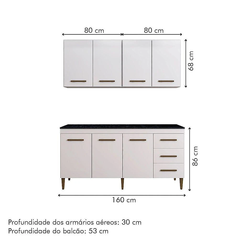 Cozinha Completa 7 Portas 3 Gavetas Atenas Kaiki Móveis Branco