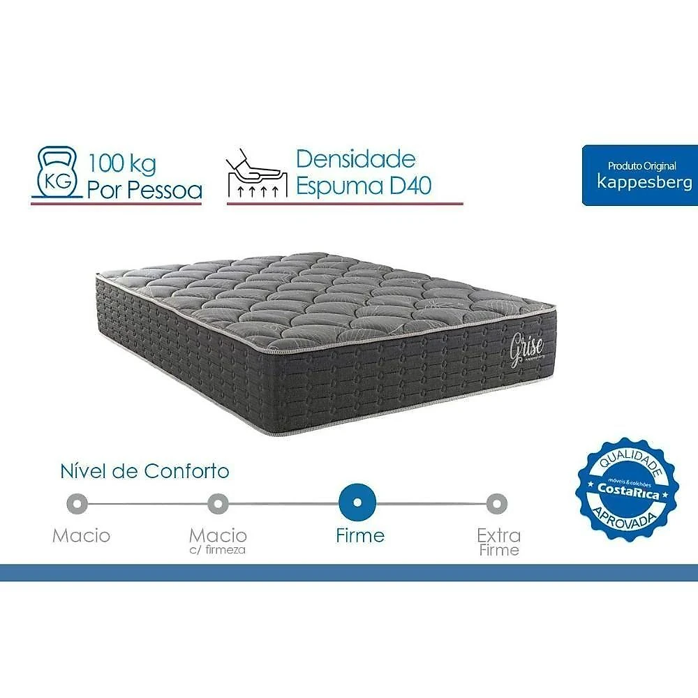 Cama Box Casal + Colchão Ortopédico D40 Molas Ensacadas Euro Pillow 138x188x32CM Branco Kappesberg