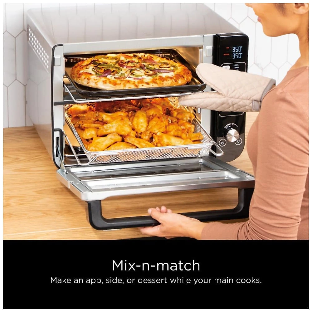 Forno Elétrico 12 em 1 com FlexDoor, FlavorSeal, Material de Aço Inoxidável, Forno Duplo e Tela LCD, 110V 1800W, Ninja DCT401, Prata 110v