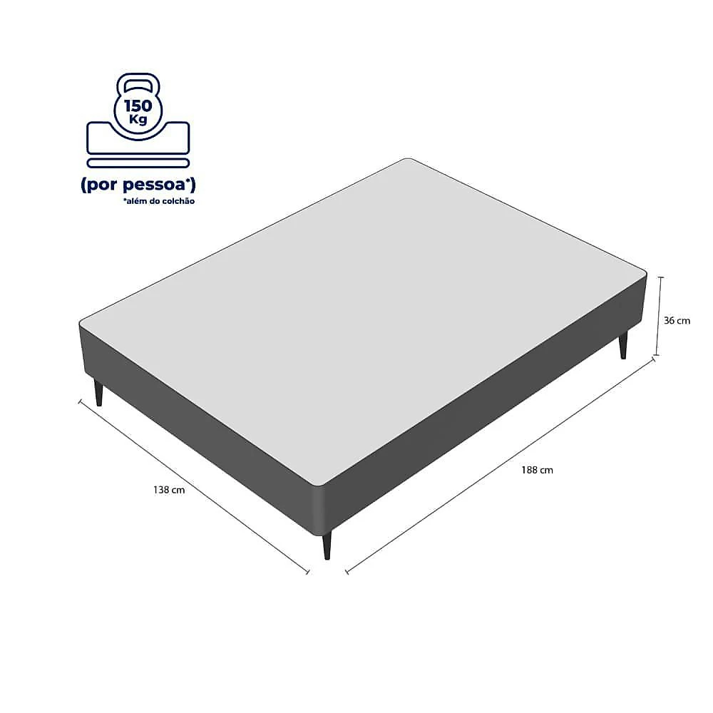 Base Sommier Camurça Cinza Casal 138x188x23cm - 1051611851 - Ortobom Base Sommier Camurça Cinza Casal 138x188x23