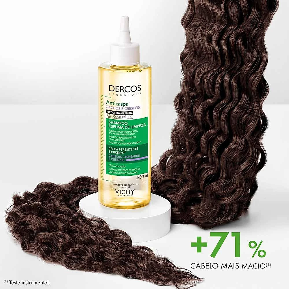 Espuma de limpeza vichy dercos anticaspa para cabelos crespos e cacheados 200ml
