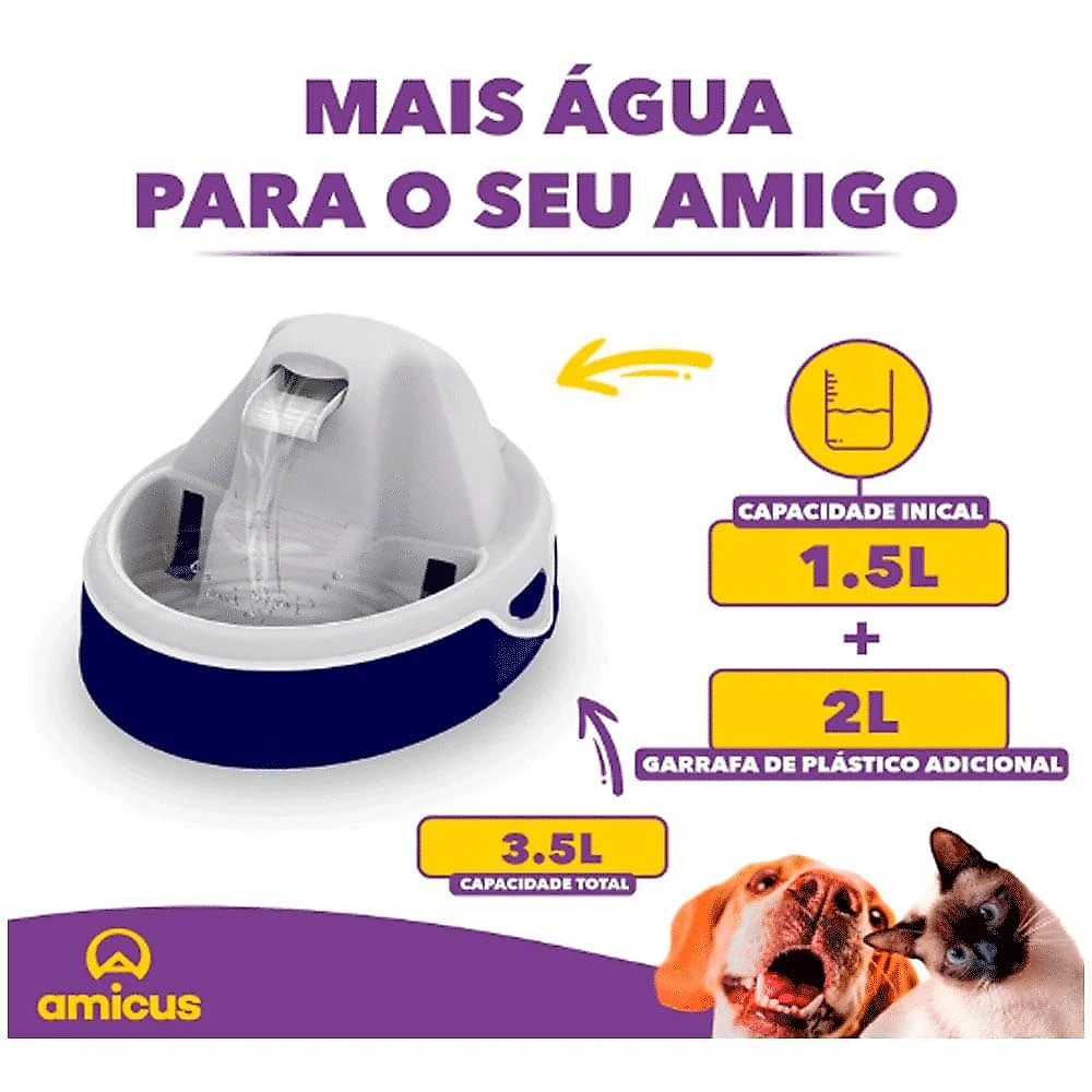 Fonte de Água aqua flow para cães e gatos azul e cinza - amicus