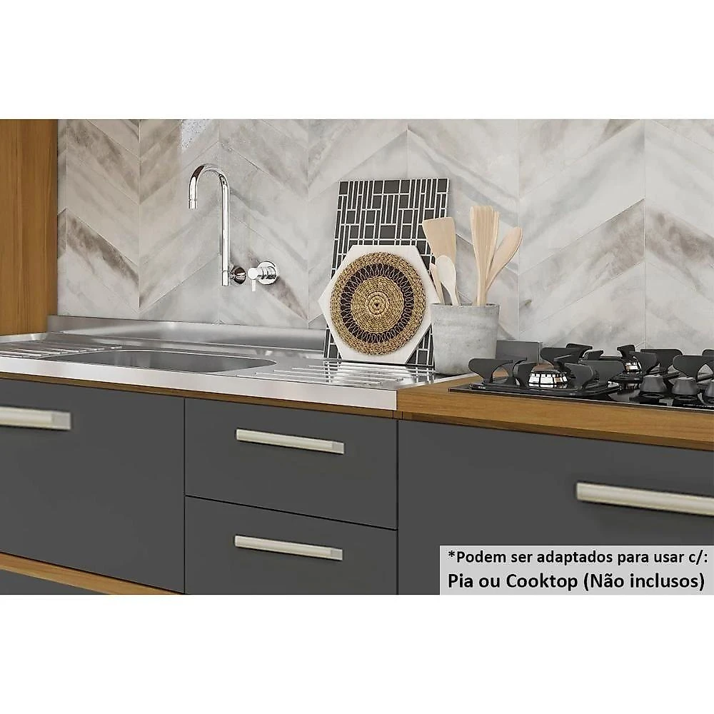 Kit Cozinha Modulada 6 Peças Burguesa Premium 3aéreo+2balcões+ 1 Paneleiro C6p55 Freijó Grafite