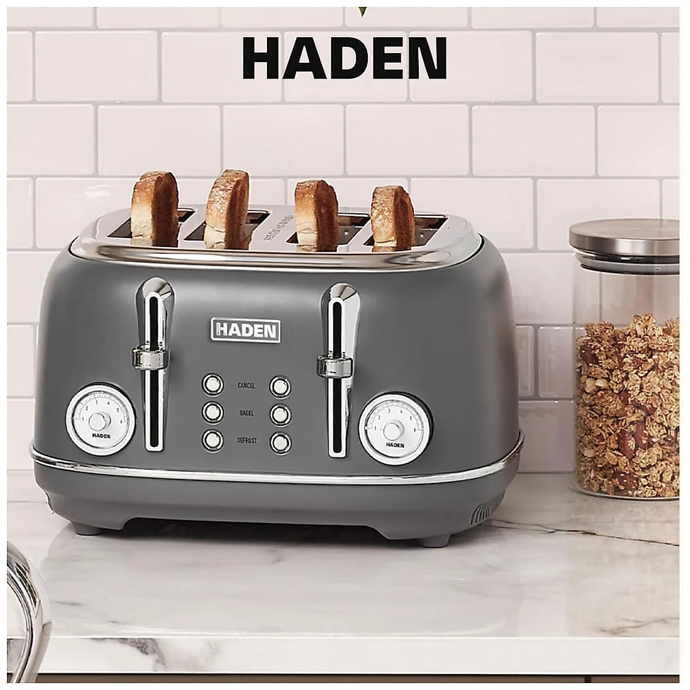 Torradeira HADEN Chelsea inox 4 fatias cinza e cromada com fenda larga e 6 níveis de tostagem 1500W 110V