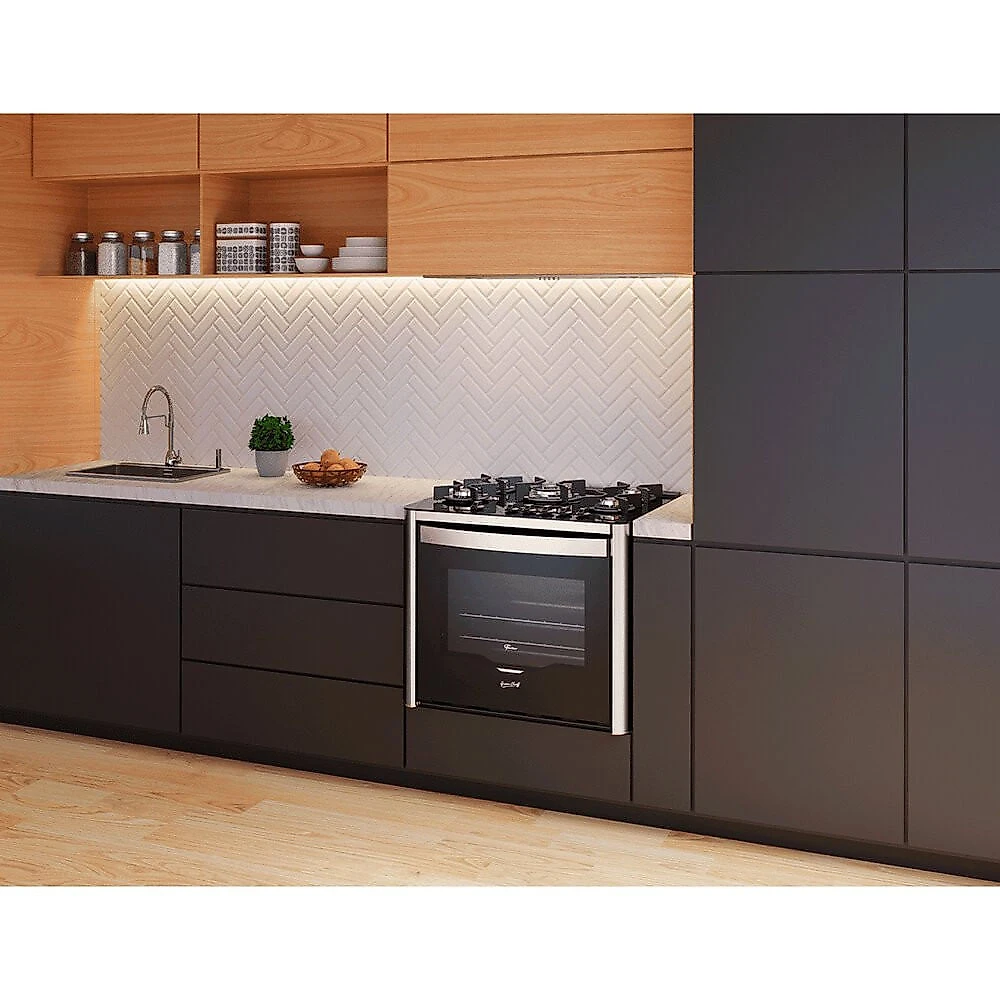 Fogão de Embutir 5 Bocas Fischer Gran Cheff Tripla Chama com Grill Mesa de Vidro Prata - 110V