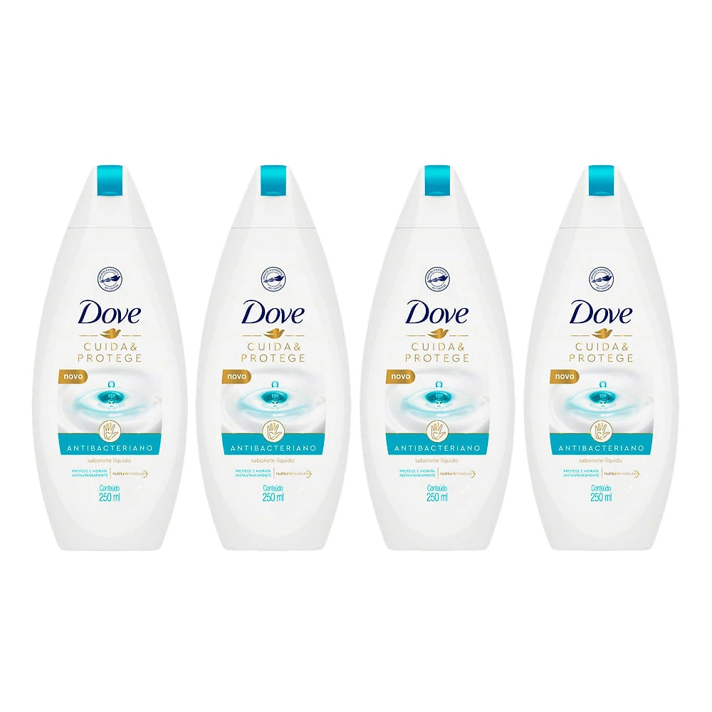 Kit 4 Sabonete Líquido Dove Antibacteriano Cuida e Protege 250ml
