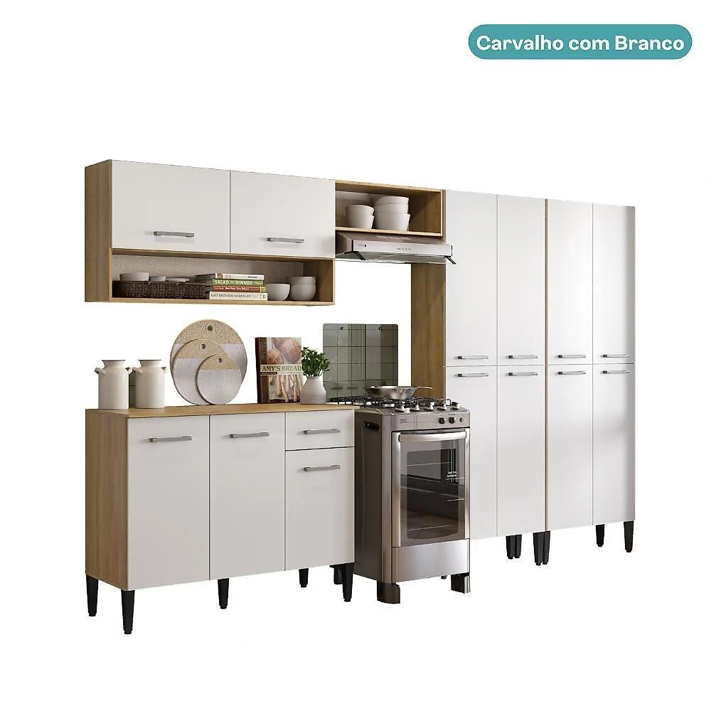 Cozinha Arizona Fusion One 13 Portas 1 Gaveta MDP 293CM Branco Carraro
