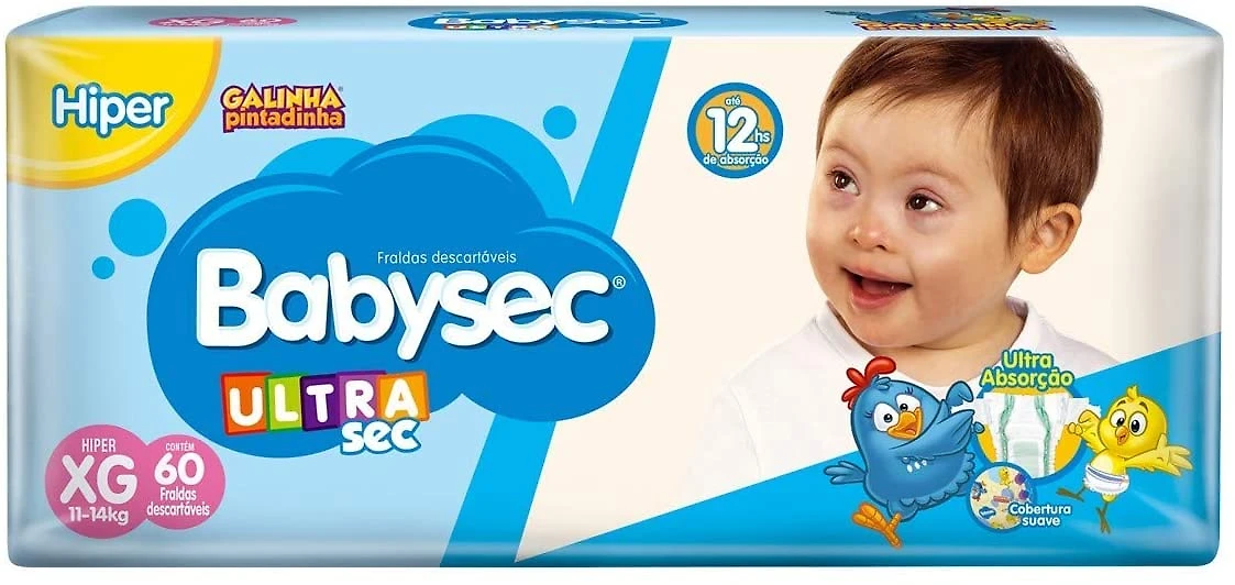 Miniatura Fralda Descartável Babysec Ultrasec Galinha Pintadinha XG 60 Unidades