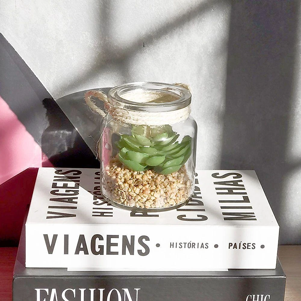 Folhagem Suculenta De Pendurar Com Vaso De Vidro Verde 11,5 Cm F04 - D'rossi
