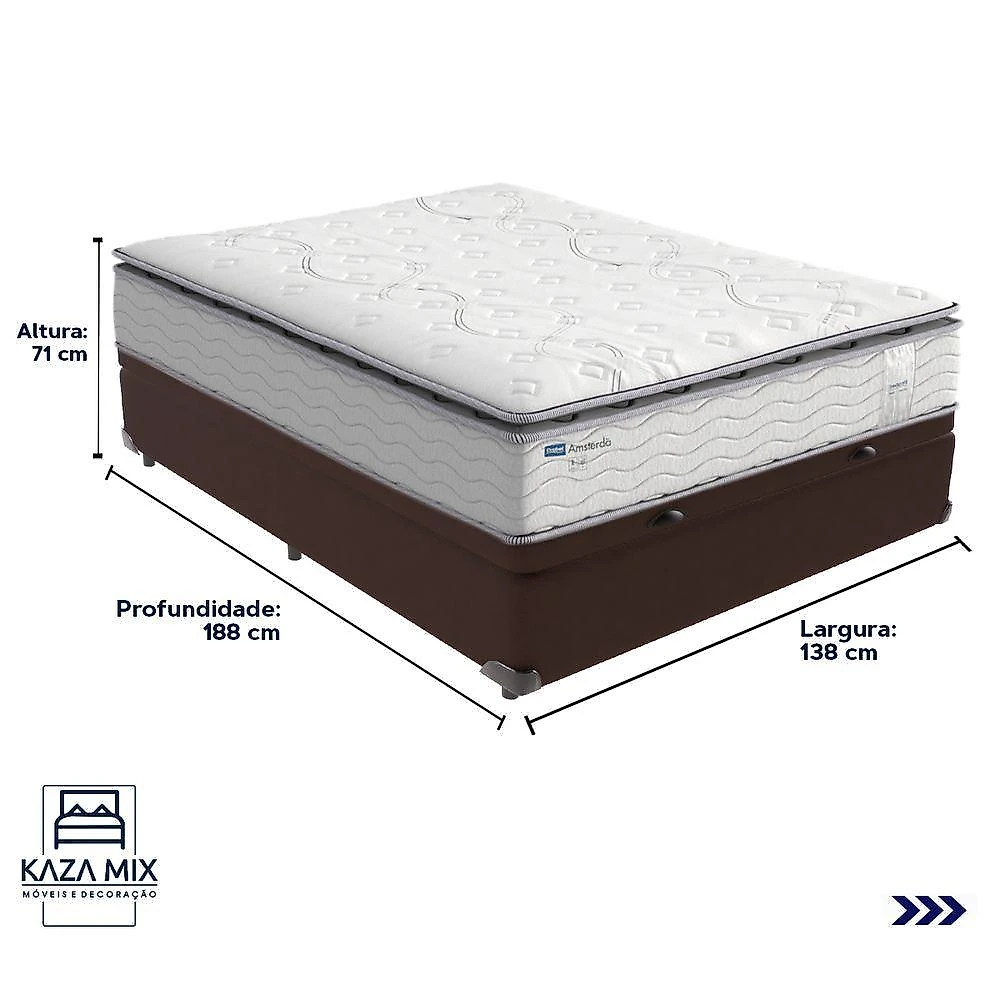 Cama Box Baú Marrom E Colchão Amsterdã Molas Ensacadas Casal Probel