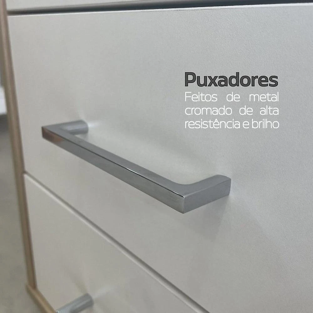 Conjunto Mesa Escritório Tamburato com Gavetas Lado Direito e Mesa de Apoio Carvalho / Branco
