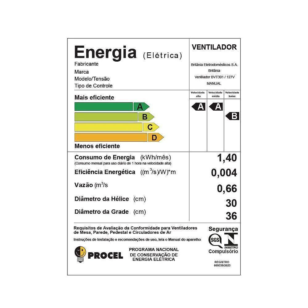 Ventilador 2 em 1 britânia 60w 30cm 6 pás 3 velocidades preto 110v