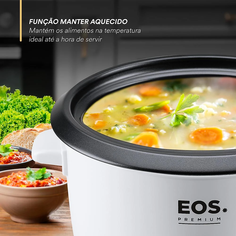 Panela Elétrica de Arroz 8 Xícaras EOS Premium Pratic Tampa de Vidro Branco EPA08B 220V