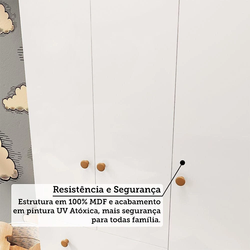 Quarto Infantil com Guarda-Roupa 3 Portas e Cômoda 4 Gavetas 100% MDF Mimo Espresso Móveis Quarto Infantil com Guarda-Roupa 3 Portas e Cômoda 4 GavetasMimo 100% MDF Espresso Móveis Branco Brilho/Amêndoa