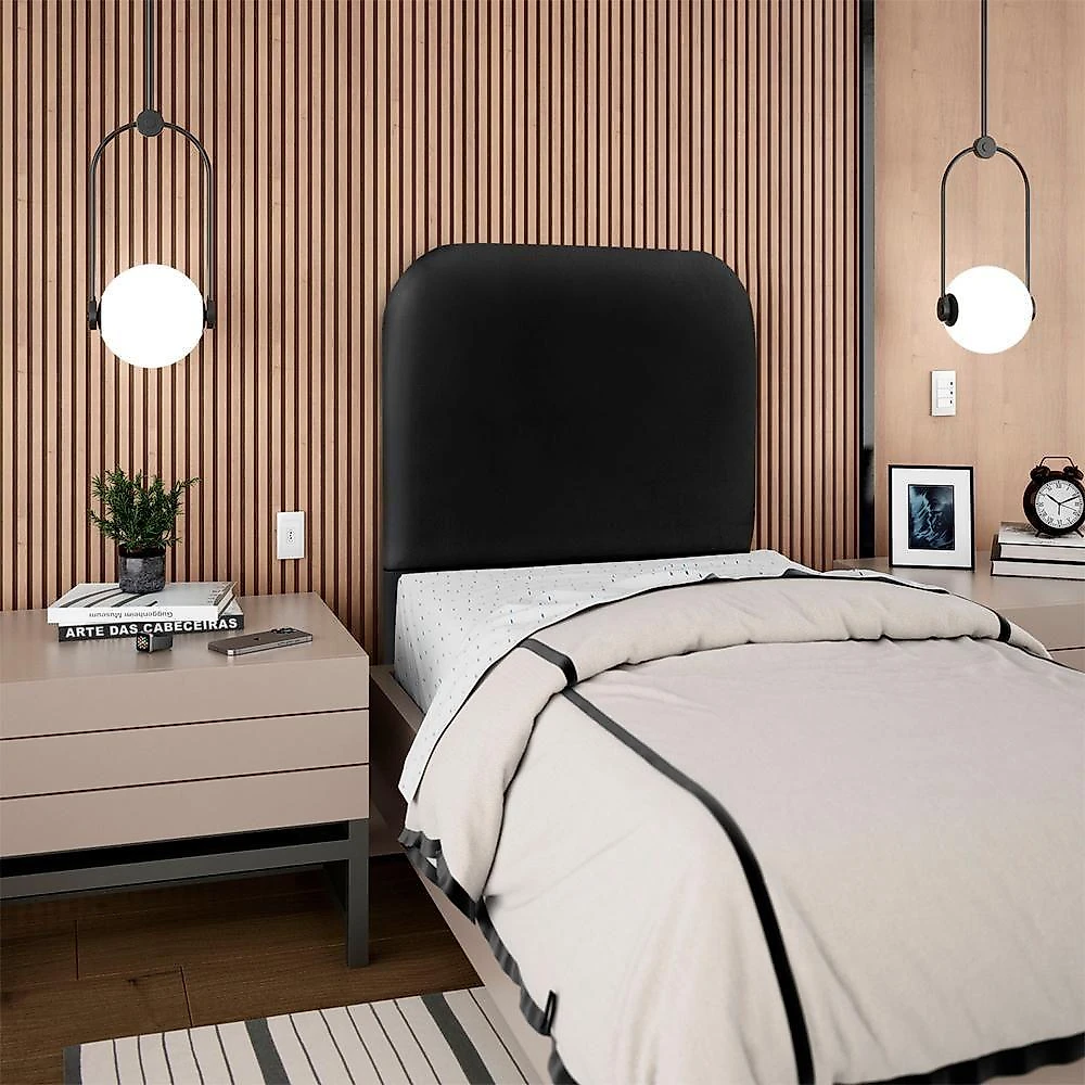 Cabeceira Solteiro 100 Cm Com Frame Alana Corino Preto Artte Preto