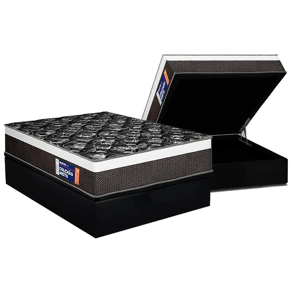 Cama Box Baú Casal: Colchão Anatômico Plumatex D33 Selectus + Base Crc Suede Black (138x188)