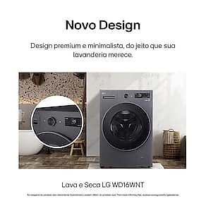 Lava e Seca LG WD16GNTS6 16kg/10kg AI DD Wi-Fi TurboWash 360° Vapor Black Inox 110V