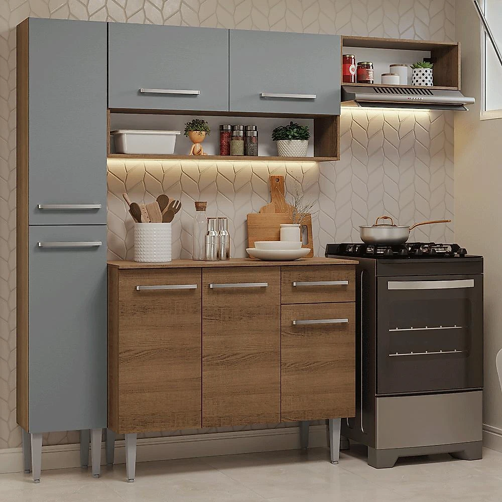 Armário de cozinha completa 197 cm rustic/cinza emilly madesa 02