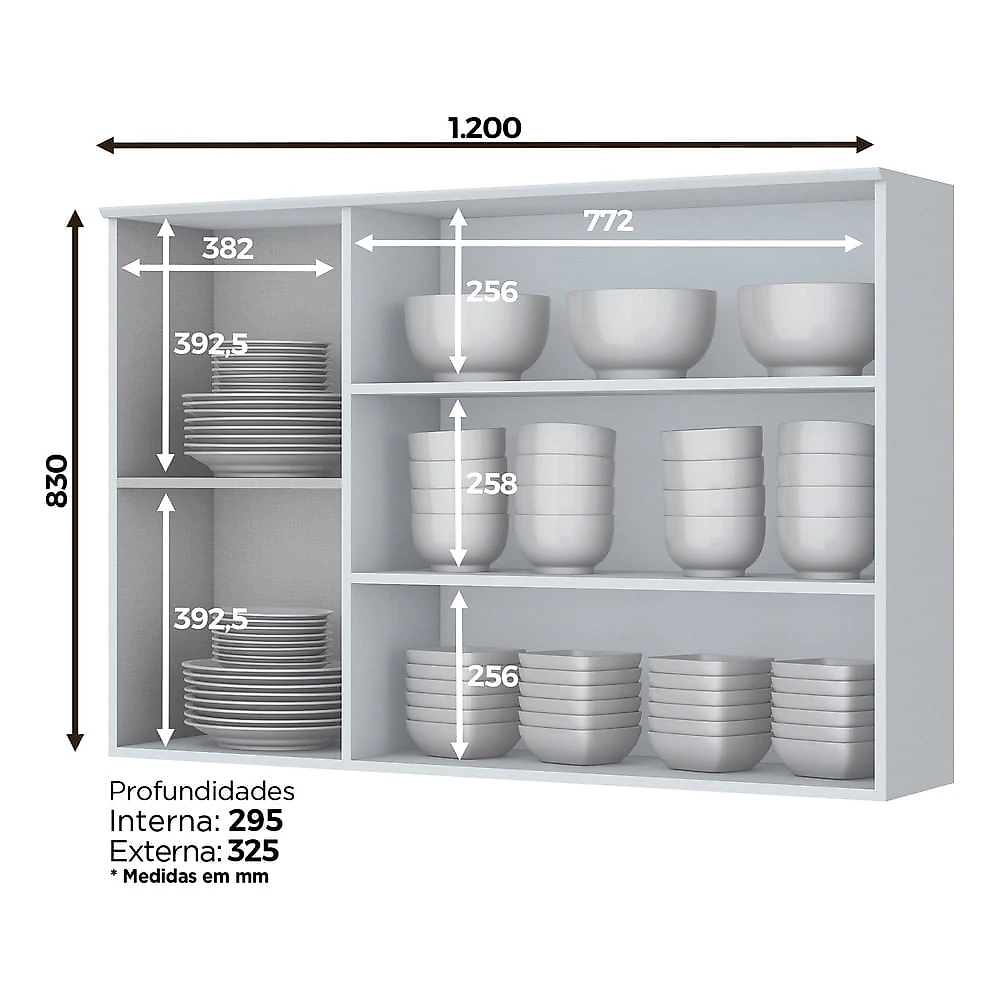 Armário Aéreo 03 Portas de Vidro 120 Cm Americana Henn Branco HP