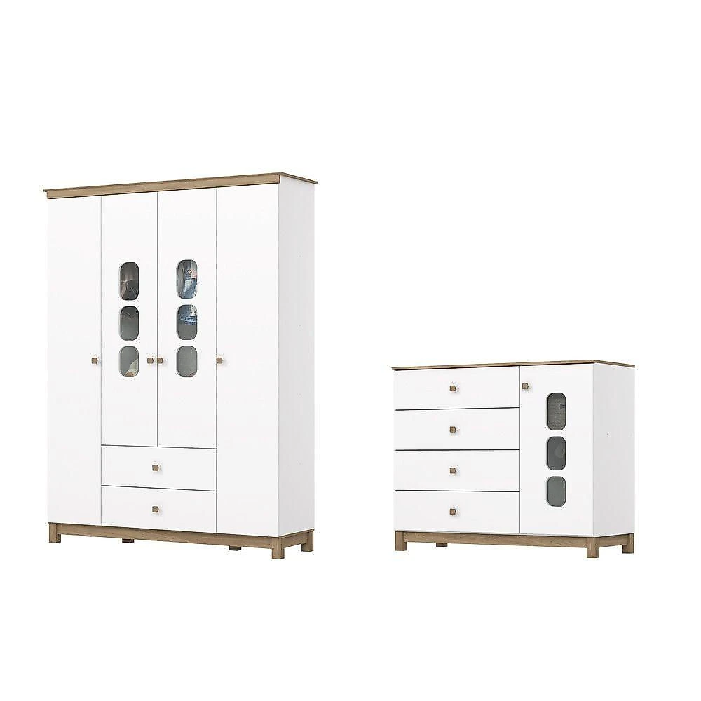 Quarto de Bebê com Guarda Roupas e Cômoda Aconchego 5 Portas 6 Gavetas MDF-MDP Branco Móveis Henn