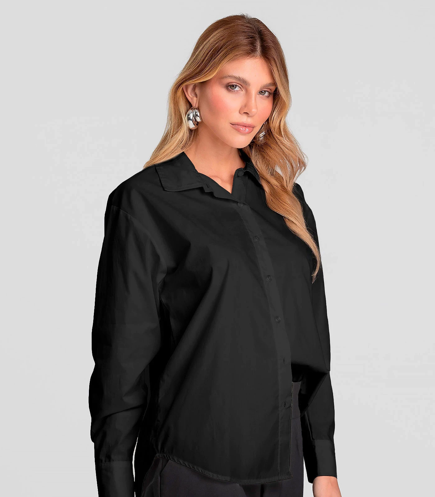 Camisa Feminina Manga Longa Tricoline Dianna Preto