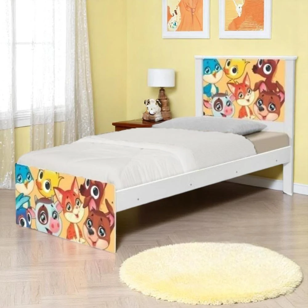 Cama Bicama Juvenil Solteiro Barcelona Adesivada Animais com Colchões MDF MDP Branco Casah