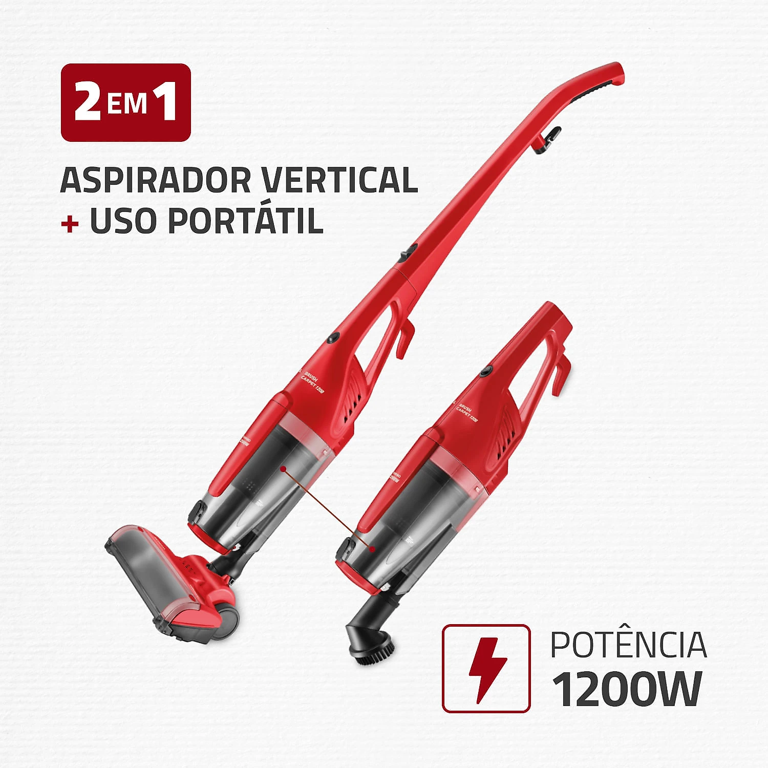 Aspirador de Pó Mondial Brush Carpet 1200 AP-25 ASPIRADOR PO-127V-VERMELHO