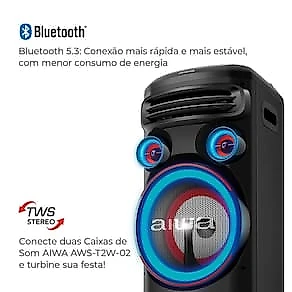 Torre de Som AIWA T2W-02 2300W Woofers 10" Bluetooth RGB Bivolt
