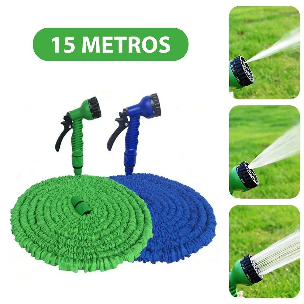 Mangueira Jardim Expansível 15 Metros Resistente Jatos D água - Azul
