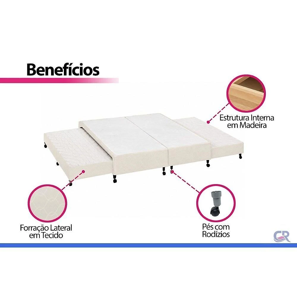 Cama Box King Poli Clean com Auxiliares Tecido Bege Colchões Castor