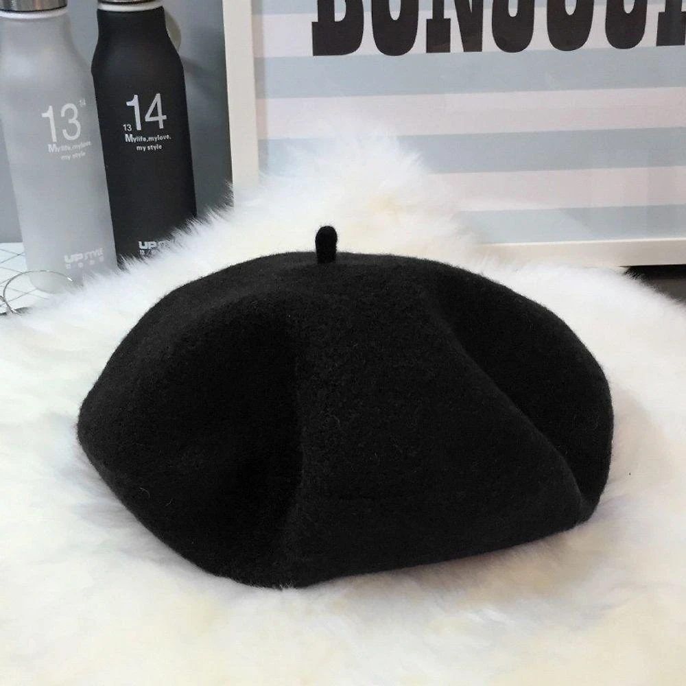 Chapéu de Boina Oem Hl-1 em Lã 13 e 5cm X 28cm Preto para Mulheres e Meninas
