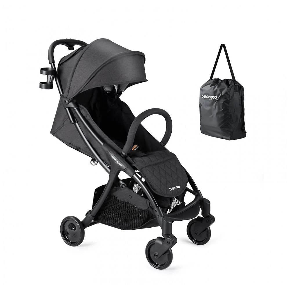 Carrinho de Bebê Beberoad R2 Preto Ultra Compacto para Viagem Dobrável com Uma Mão até 20,4 kg