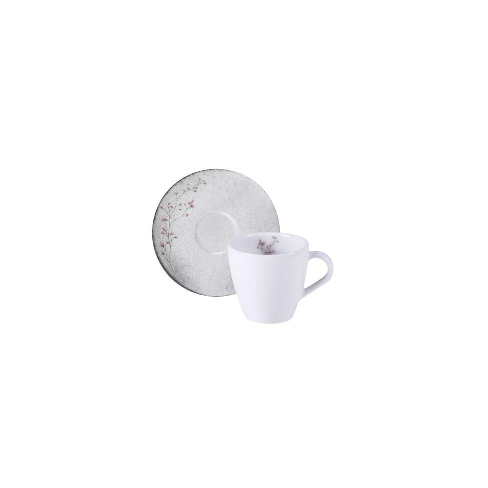 Conjunto Xícara E Pires De Chá Tramontina Floralis Em Porcelana Decorada 200 Ml 2 Peças