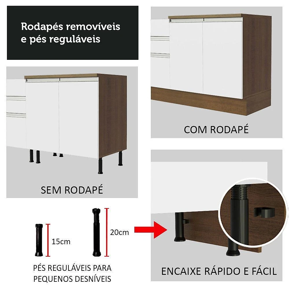 Torre quente armário de cozinha 60 cm 1 porta 3 gavetas rustic/branco glamy madesa