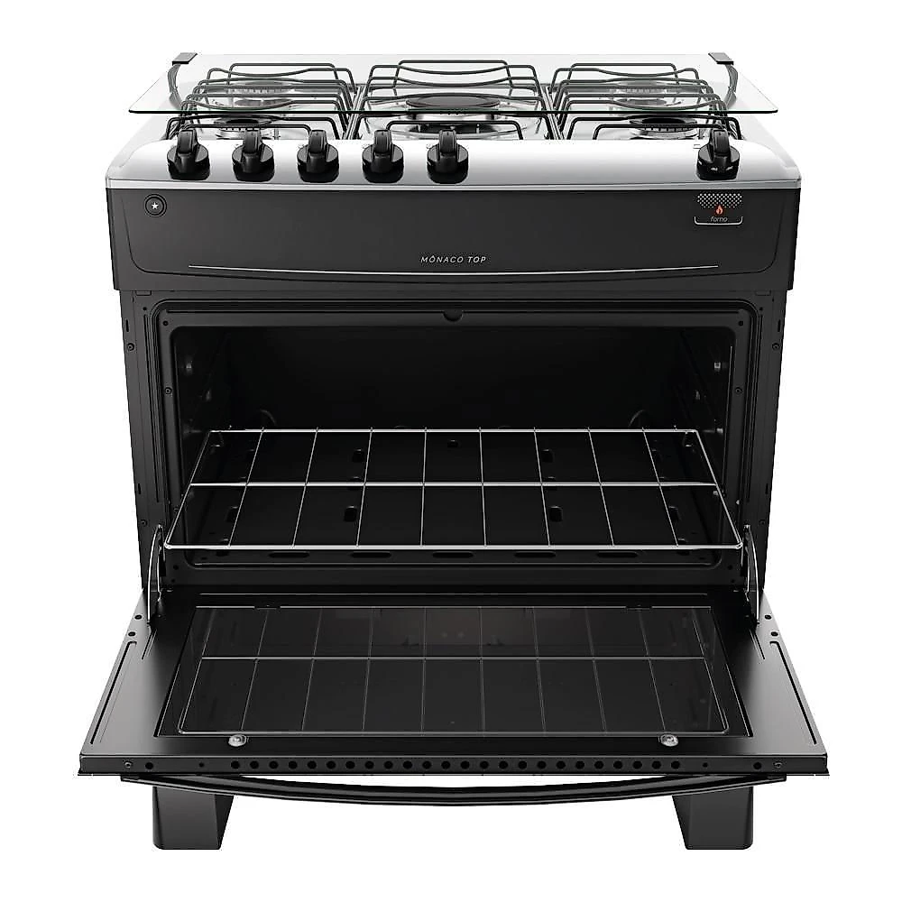 Fogão de Piso 5 Bocas a Gás Atlas Mônaco Top Mesa de Inox Automático Preto Bivolt