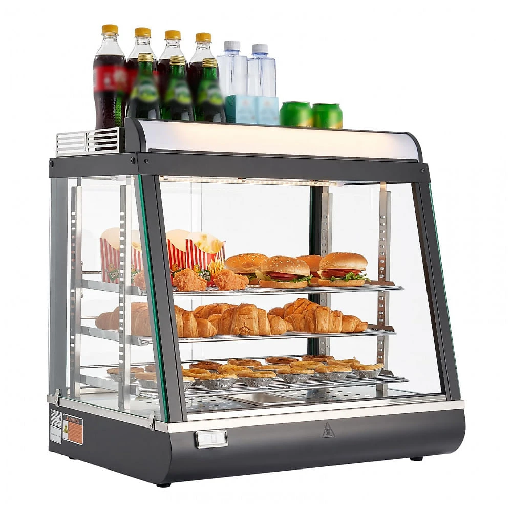 Estufa Expositor de Alimentos VEVOR NB-601D 75L 3 Andares Aquecimento a Vapor LED 110V