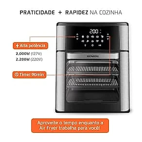 Fritadeira Elétrica Sem Óleo Air Fryer Oven 2 em 1 Mondial AFON-12L-BI 12L Digital – Preta/Inox 110V