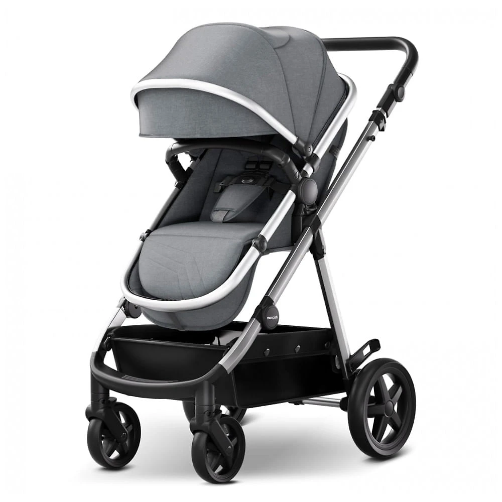 Carrinho de Bebê para Passeio 2 em 1 com Modo Berço, Compatível com Assento de Carro Infantil, Mompush, Cinza