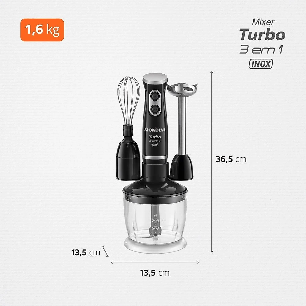 Mixer Turbo 3 em 1 Mondial Preto/Inox 500W - M-18-BI 110V