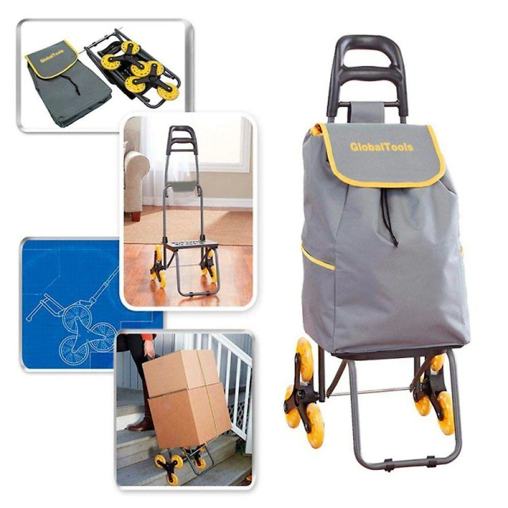 Carrinho de Carga Climbing Cart 3 Rodas 40KG Dobrável Cinza Globalmix