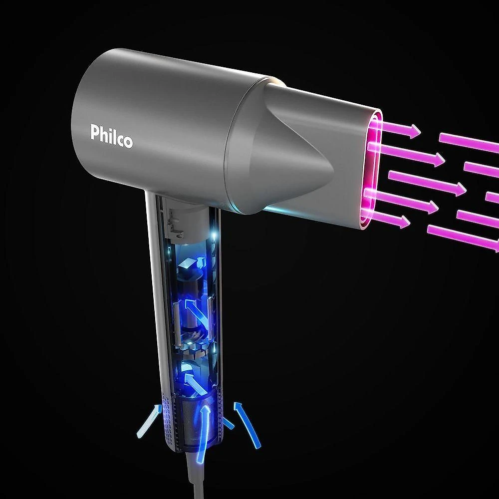 Secador de Cabelo Philco PSC3600 1600W 4 Temperaturas Cinza 32CM 220V
